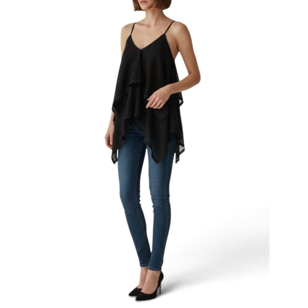 Patrizia Luca Milano Women's Black Asymmetrical Tiered Cascading Blouse Cami XL